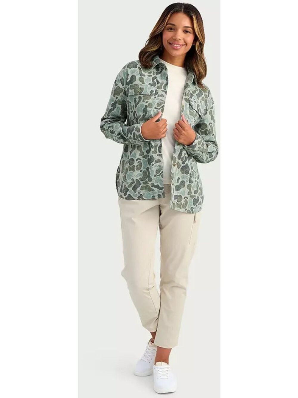 HUK Women's Chesapeake KC Printed Flannel Volcanic Ash Camo Size XL Button up - Picture 7 of 12